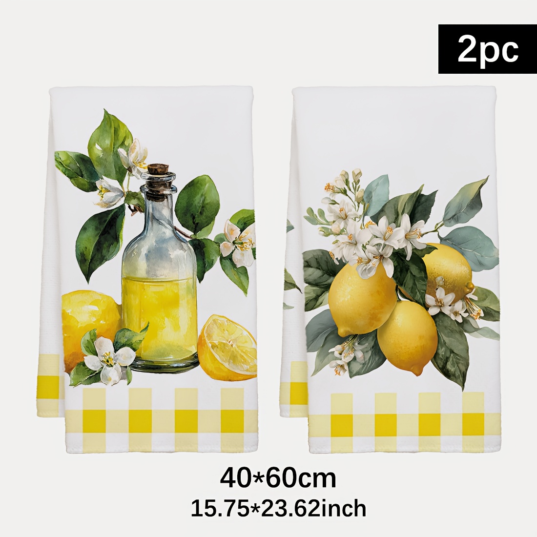 Kitchen Baking Cloth - 2Pcs, Lemon Floral Pattern Kitchen Towels,