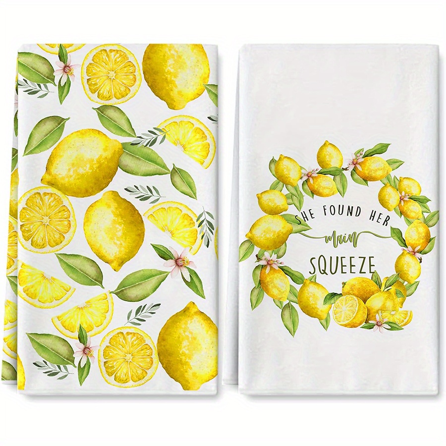 Kitchen Baking Cloth - 2Pcs, Lemon Wreath Kitchen Towels, 40Cm*60Cm