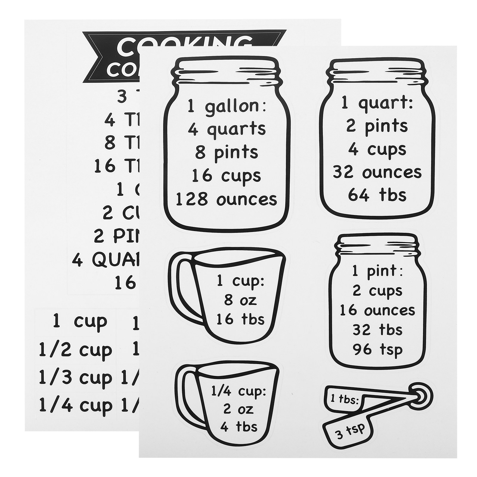 Kitchen Baking Conversion Chart - 2Pcs Kitchen Conversion Chart Sticker Precise