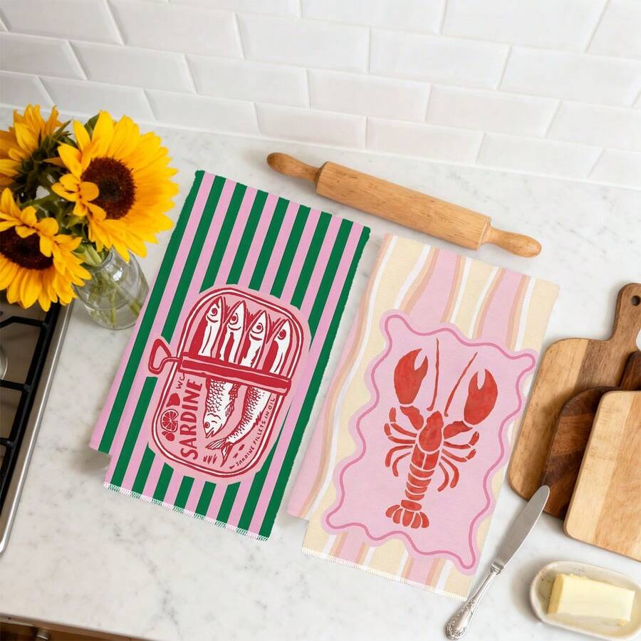 2Pcs, Pink and Green Striped S - огляд і ціна Kitchen Baking Cloth