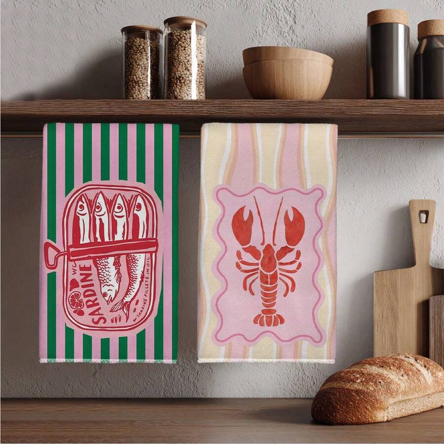 2Pcs, Pink and Green Striped S - огляд і ціна Kitchen Baking Cloth